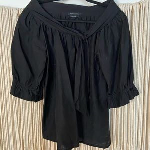 BCBG black, tie, boat neck, puff sleeve, top. S